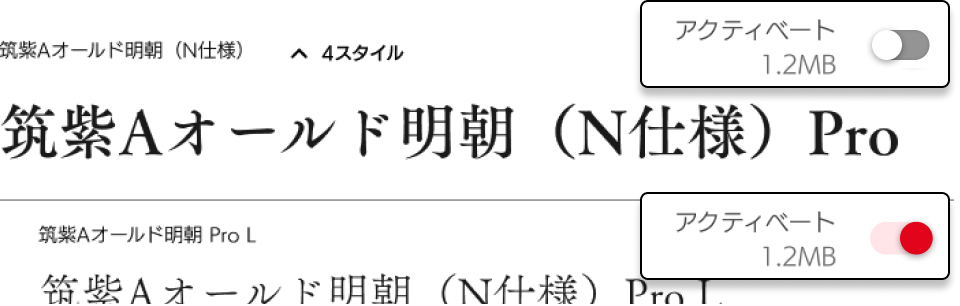ON/OFFの動作ひとつでフォントを整理